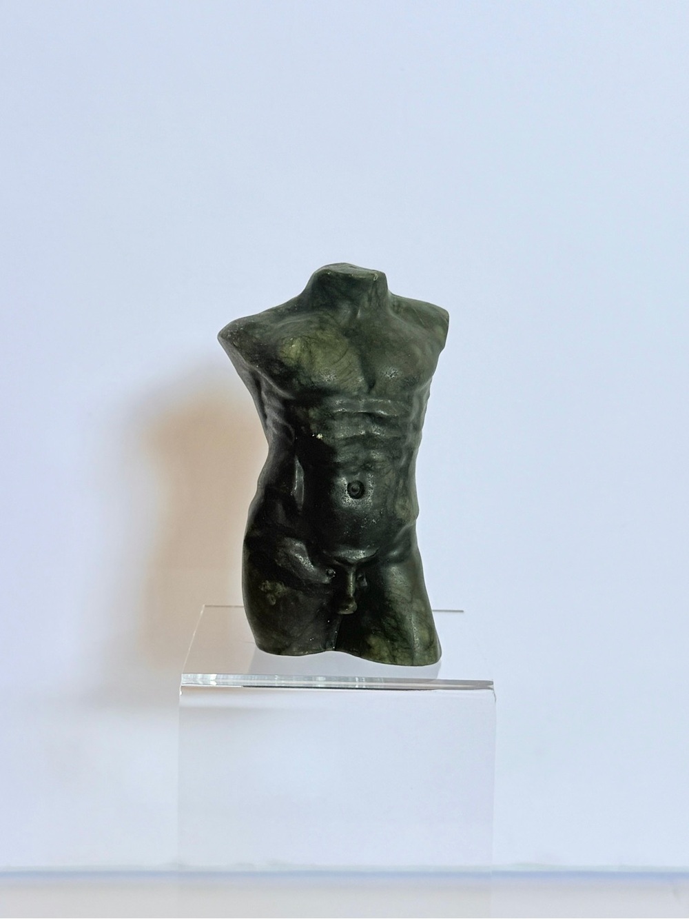 Green Serpentine Male Torso Sculpture Carved Stone Nude Figure 4” 11oz